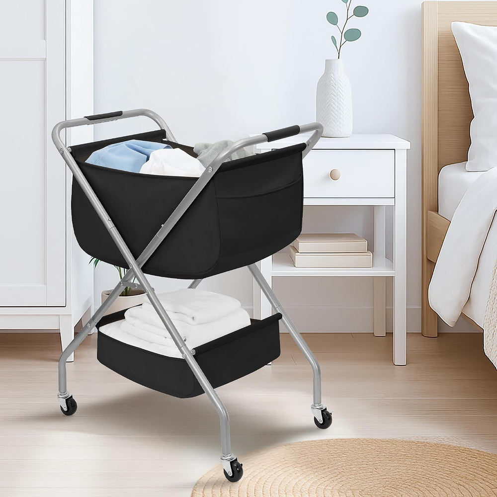 STORAGE MANIAC Collapsible Laundry Cart with Wheels 31.5"H Rolling Laund...