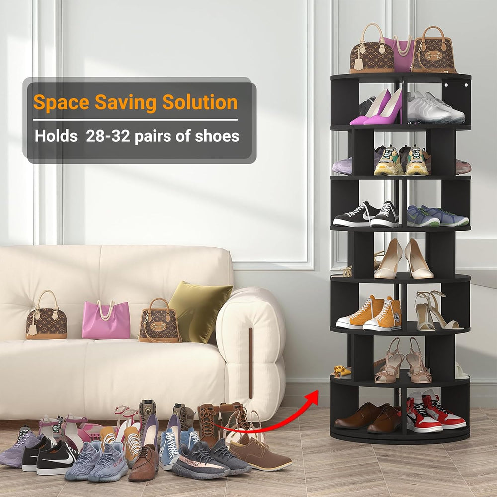Aheaplus Rotating Shoe Rack Tower, 7-Tier Spinning Shoe Rack 360 Revolving Sh...