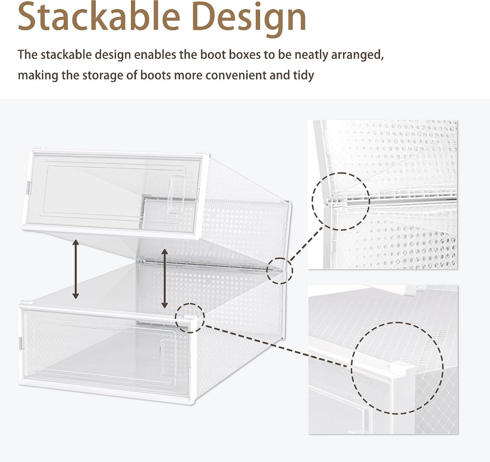 6 Pack Stackable Shoe Storage Boxes, Plastic Shoe Organizer Drawers Bins for ...