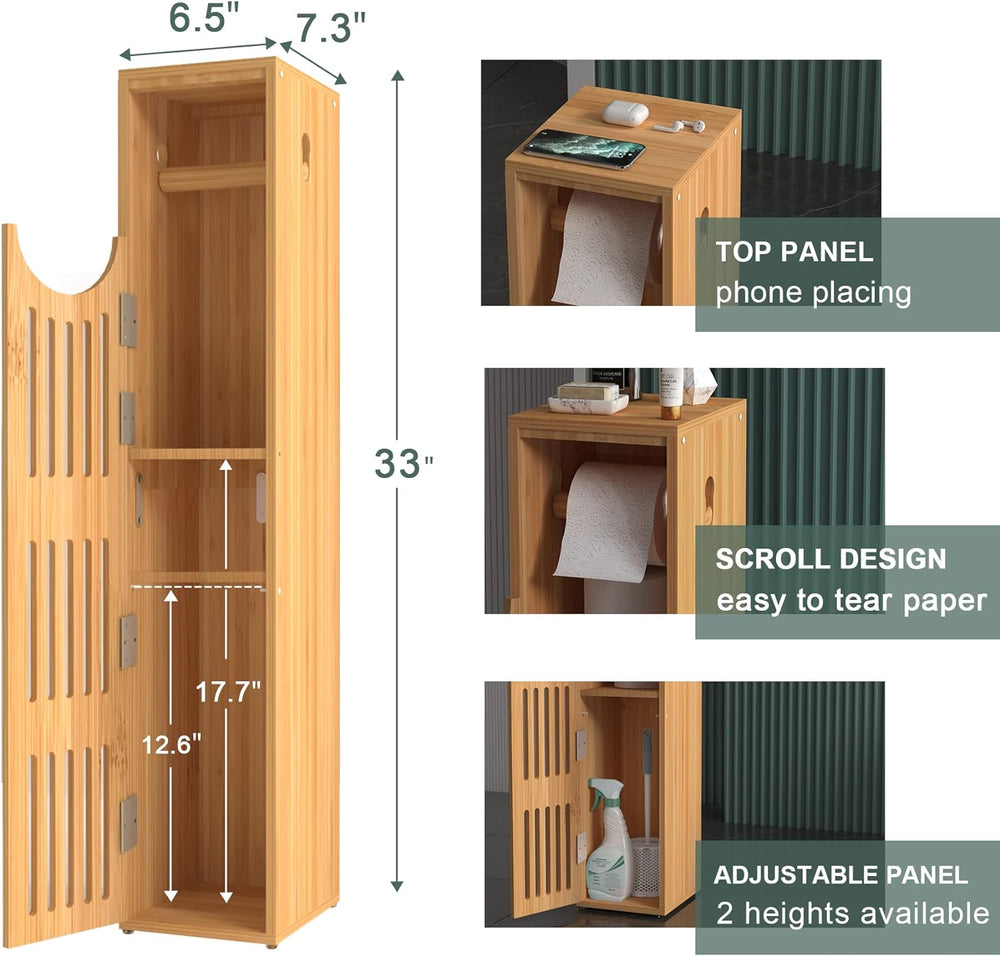 AmazerBath Toilet Paper Storage Cabinet Bamboo, Toilet Paper Holder with Stor...
