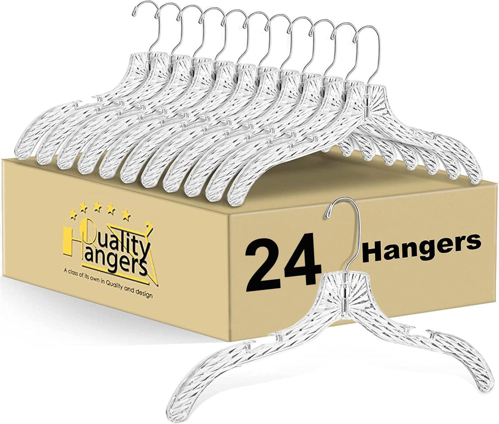 Quality Clear Plastic Hangers 24 Pack - Crystal Cut for Shirts, Suits, Coats,...