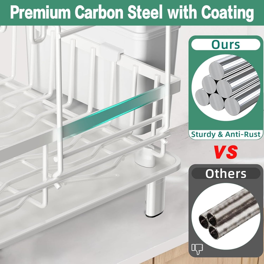 Large 2 Tier Detachable Dish Drying Rack for Kitchen Counter,White