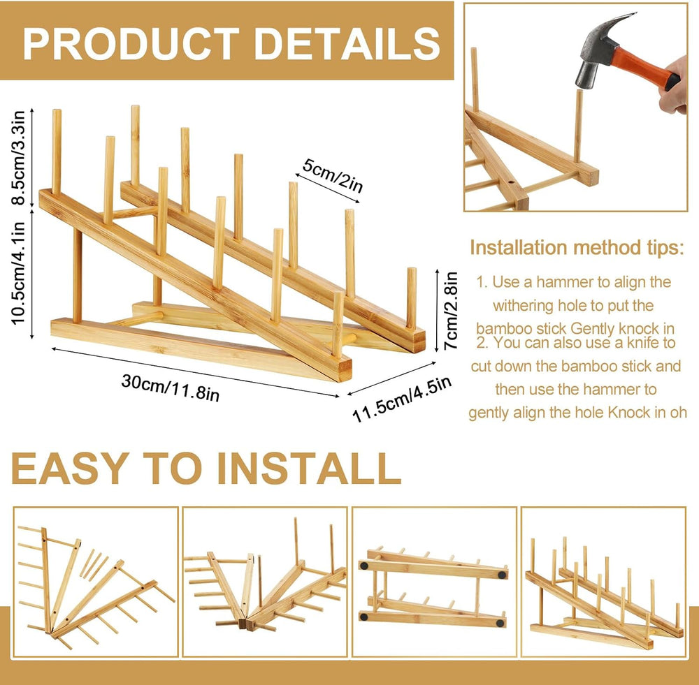 Suclain 10 Pcs Wooden Bamboo Dish Drying Rack Kitchen Cabinet Organizer for C...