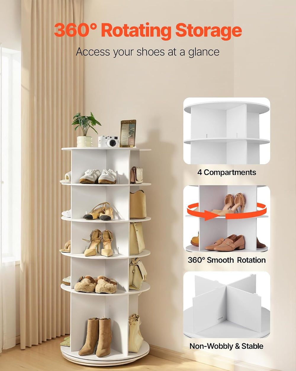 VEVOR 5 Tiers Rotating Shoe Rack Tower, 360° Spinning Shoe Rack, Revolving St...