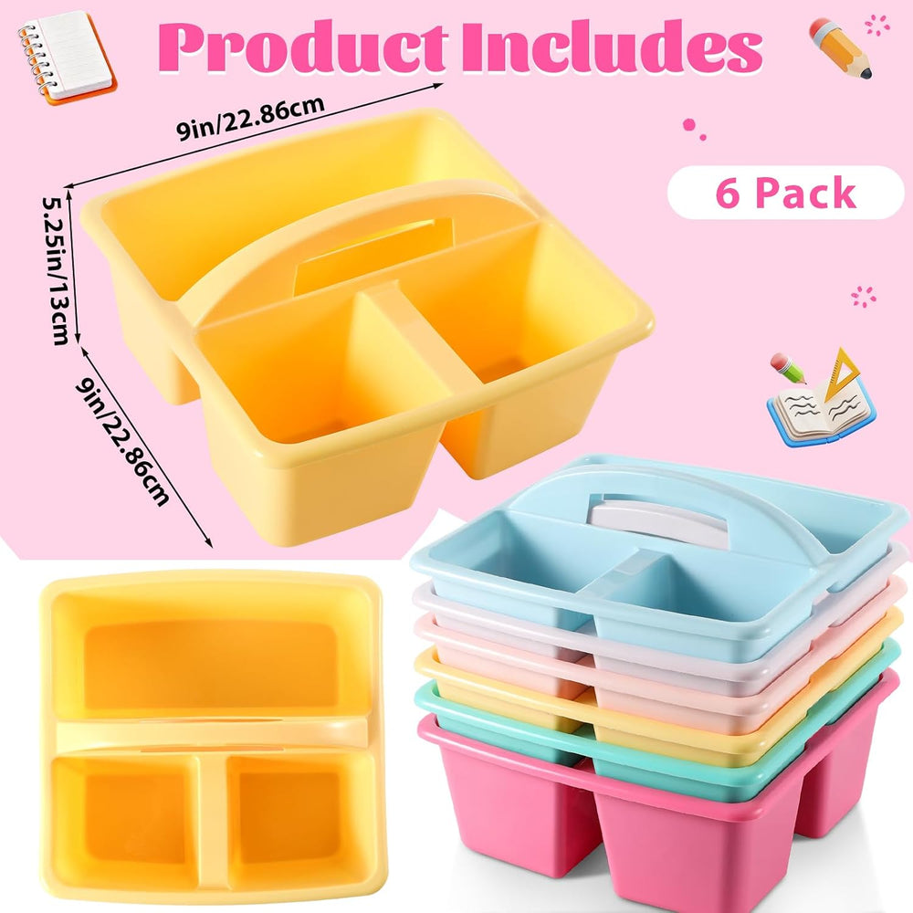 6 Pack Plastic Classroom Organizer Caddy with Handle, Pastel