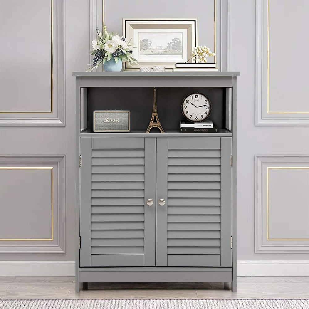 Tangkula Bathroom Floor Cabinet, Wooden Freestanding Storage Cabinet with Dou...