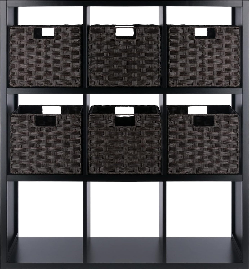 Winsome Timothy 7-Pc 3x3 Storage Shelf with 6 Foldable Woven Fiber Baskets, B...