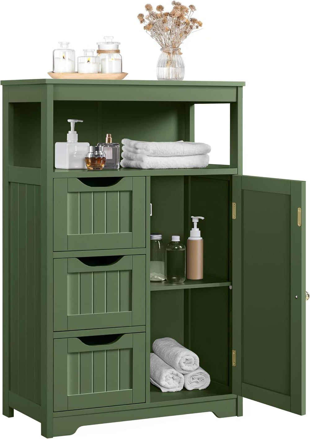 Yaheetech Small Freestanding Bathroom Storage Cabinet with 3 Drawers, Green