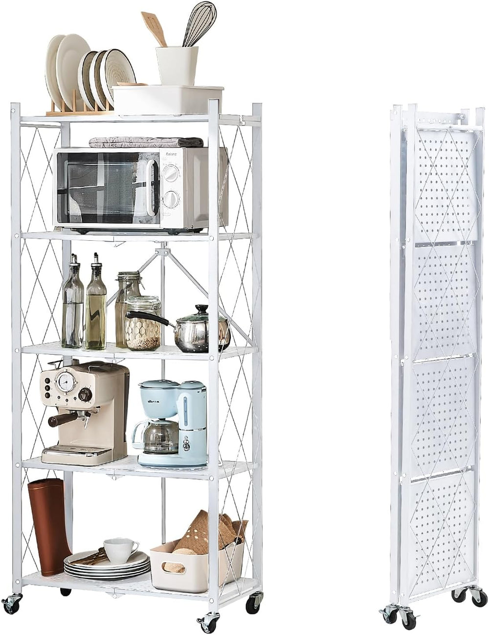 BRIAN & DANY 5-Tier Foldable Storage Shelves with Wheels, Folding Metal R...