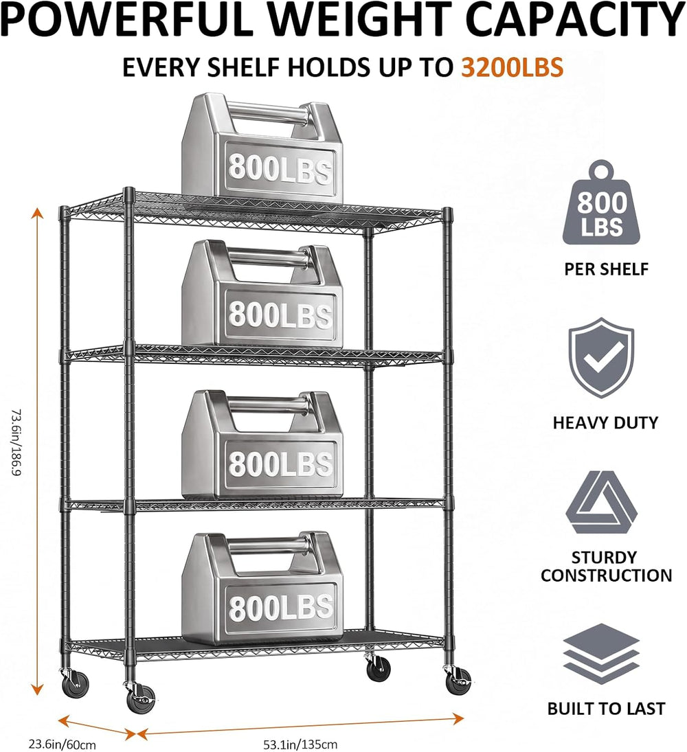 IZEUK Heavy Duty 72" Industrial Black Metal Garage Storage Shelf