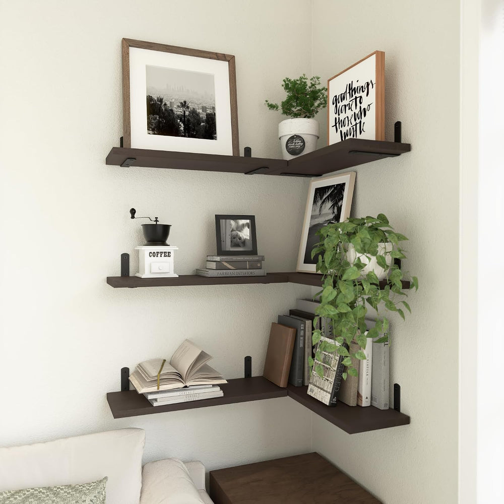 WOPITUES Floating Shelves Set of 6 for Wall Decor & Storage, Dark Brown