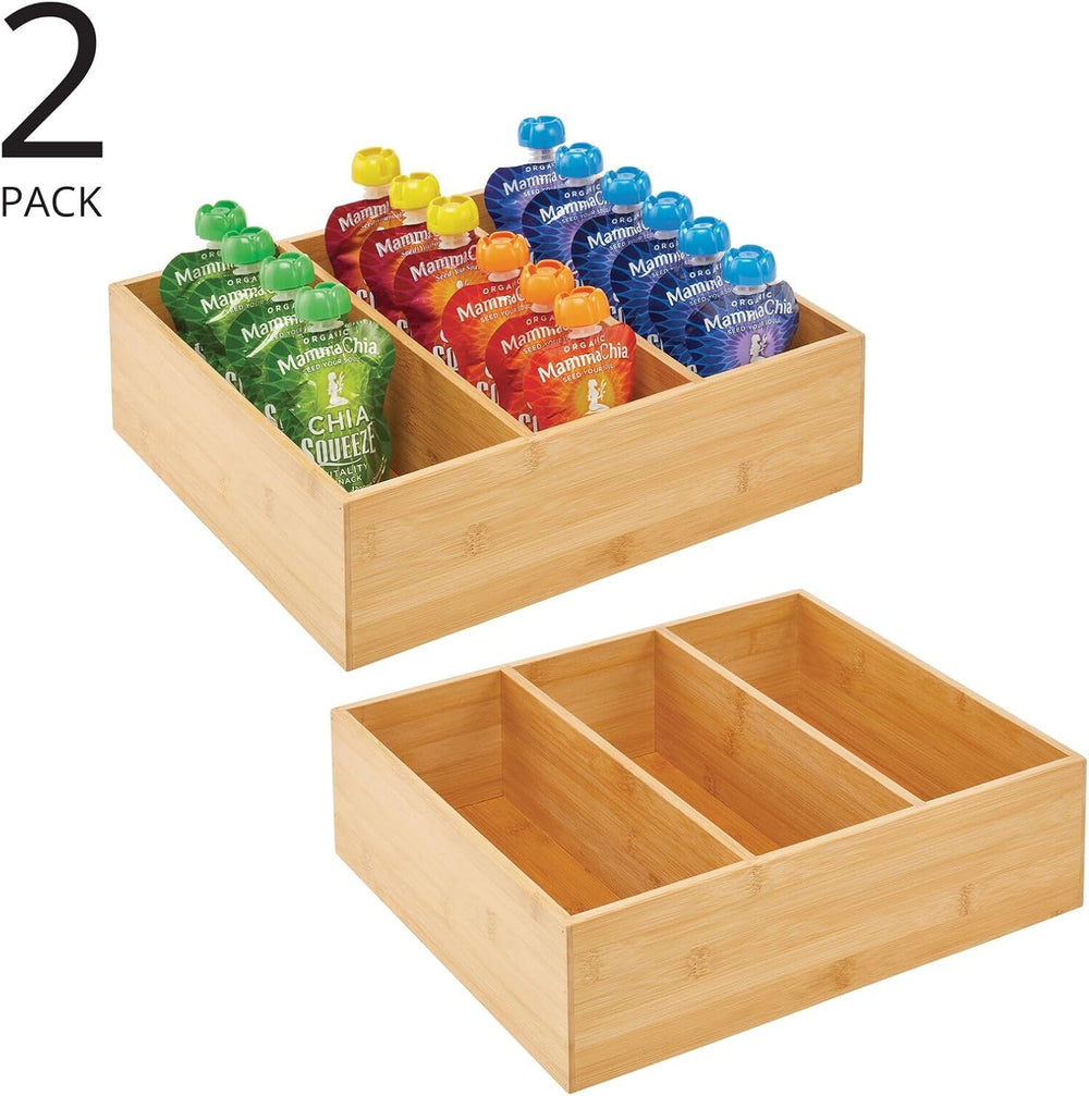 mDesign Bamboo Pantry Organizer Bin Box, 3 Sections - Wooden Stackable Basket...