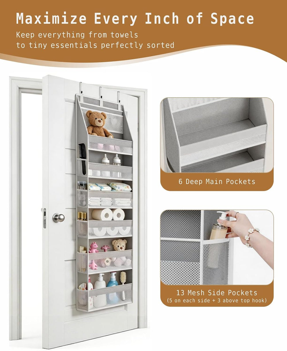 KMSCO Over The Door Organizer 6 Large +13 Mesh Side Pockets