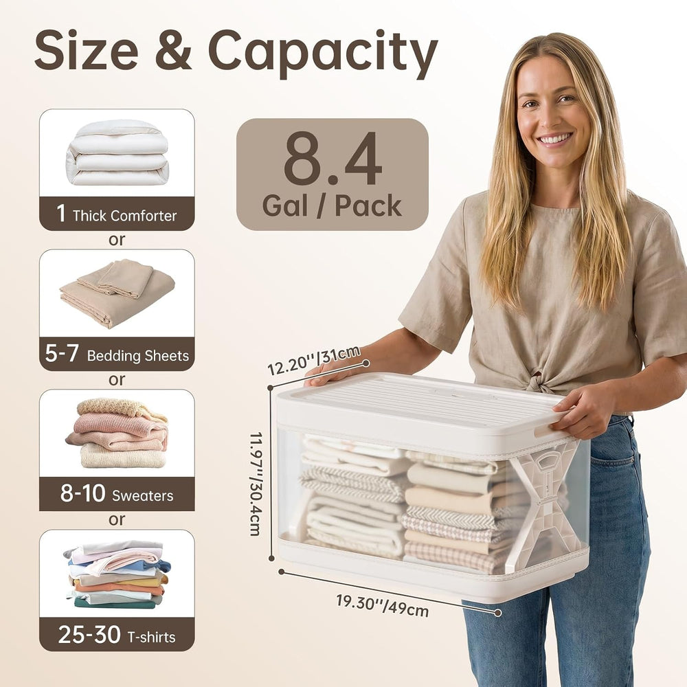 HAIXIN Collapsible Storage Bin with Lid 8.4 Gal, Clear Storage Totes 3 Pack