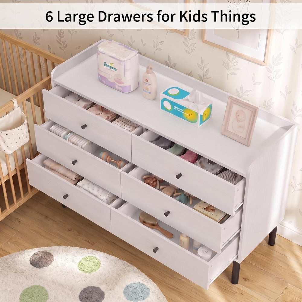 LYNSOM White Dresser for Bedroom, 6 Drawer Dresser with Wide Drawer and Metal...