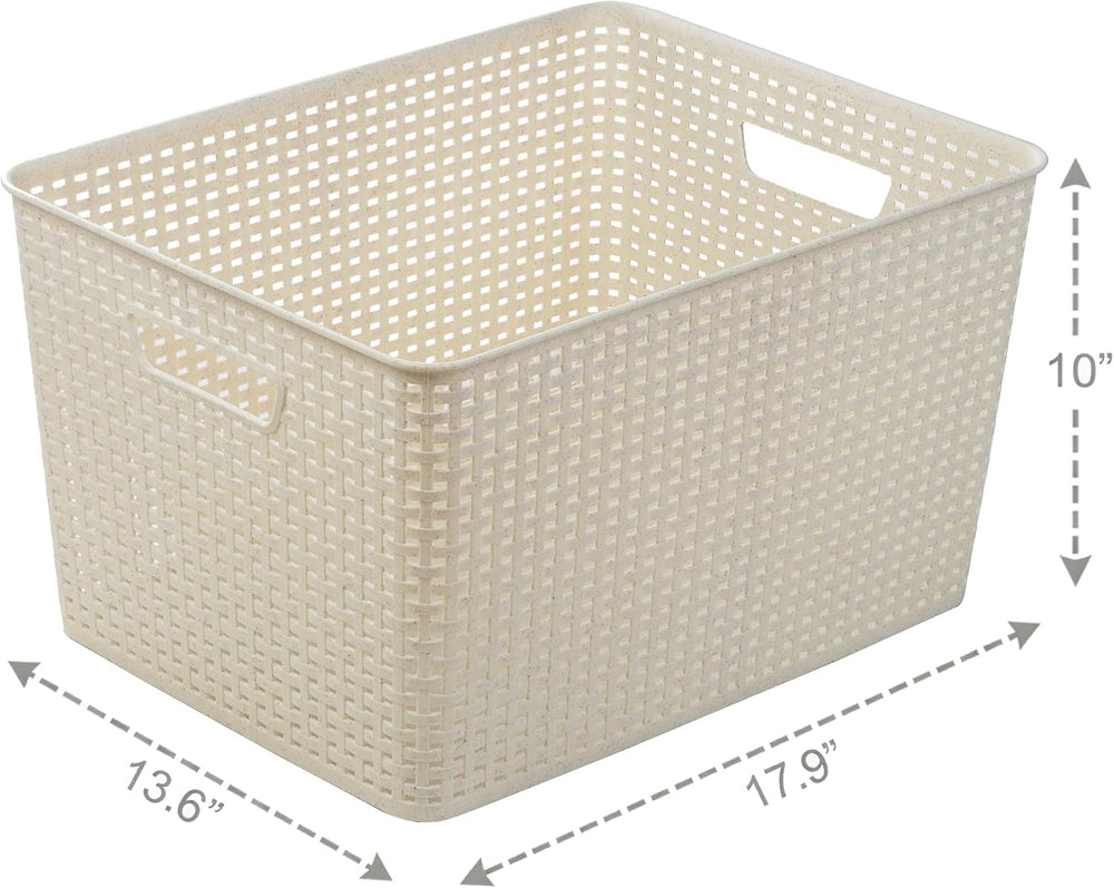 BINO | Plastic Storage Baskets, 33 Liter - 3 Pack, Natural | THE WOVEN COLLEC...