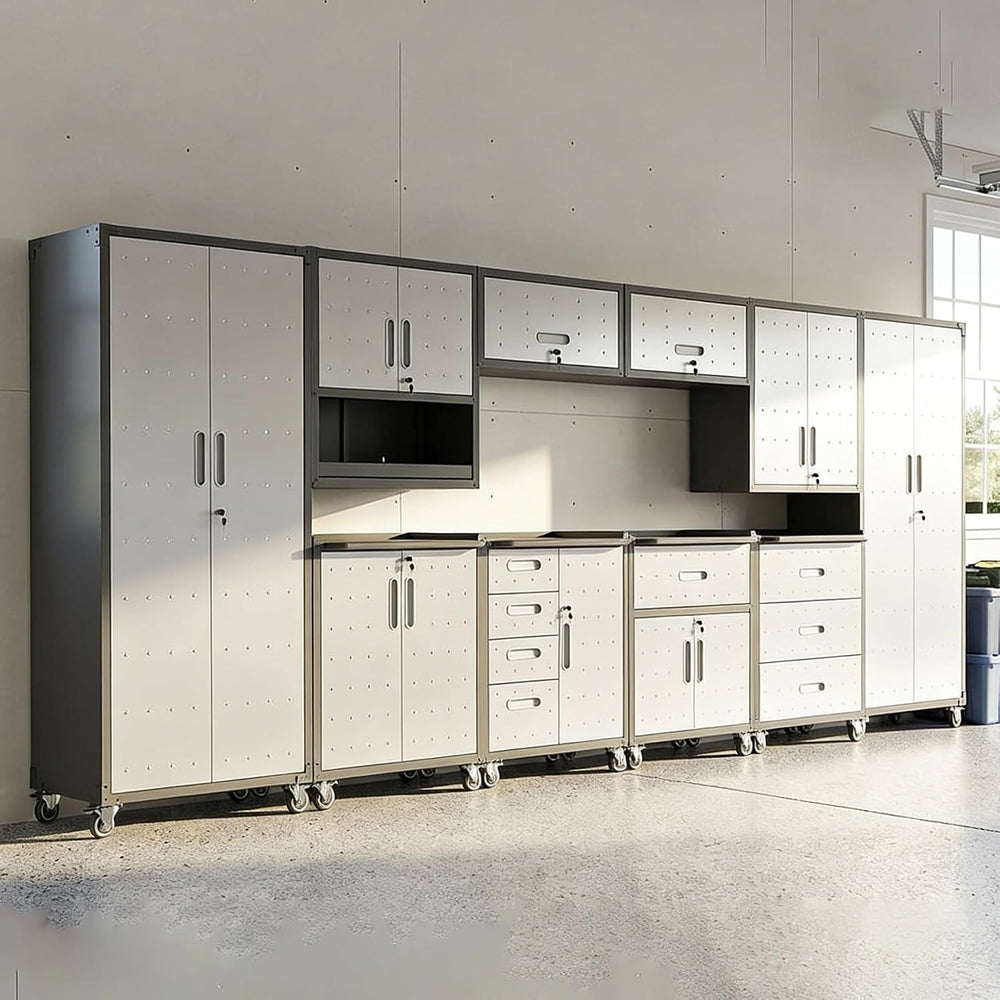 10-Piece Heavy Duty Steel Garage Cabinet System | All-in-One Modular Garage C...