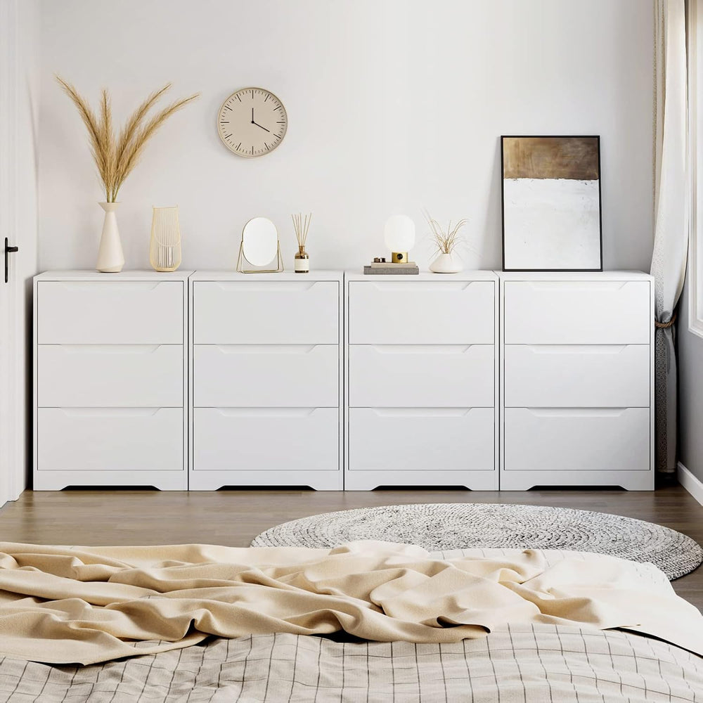 HOSTACK Modern 3 Drawers Dresser, Wood Chest of Drawers with Storage, White