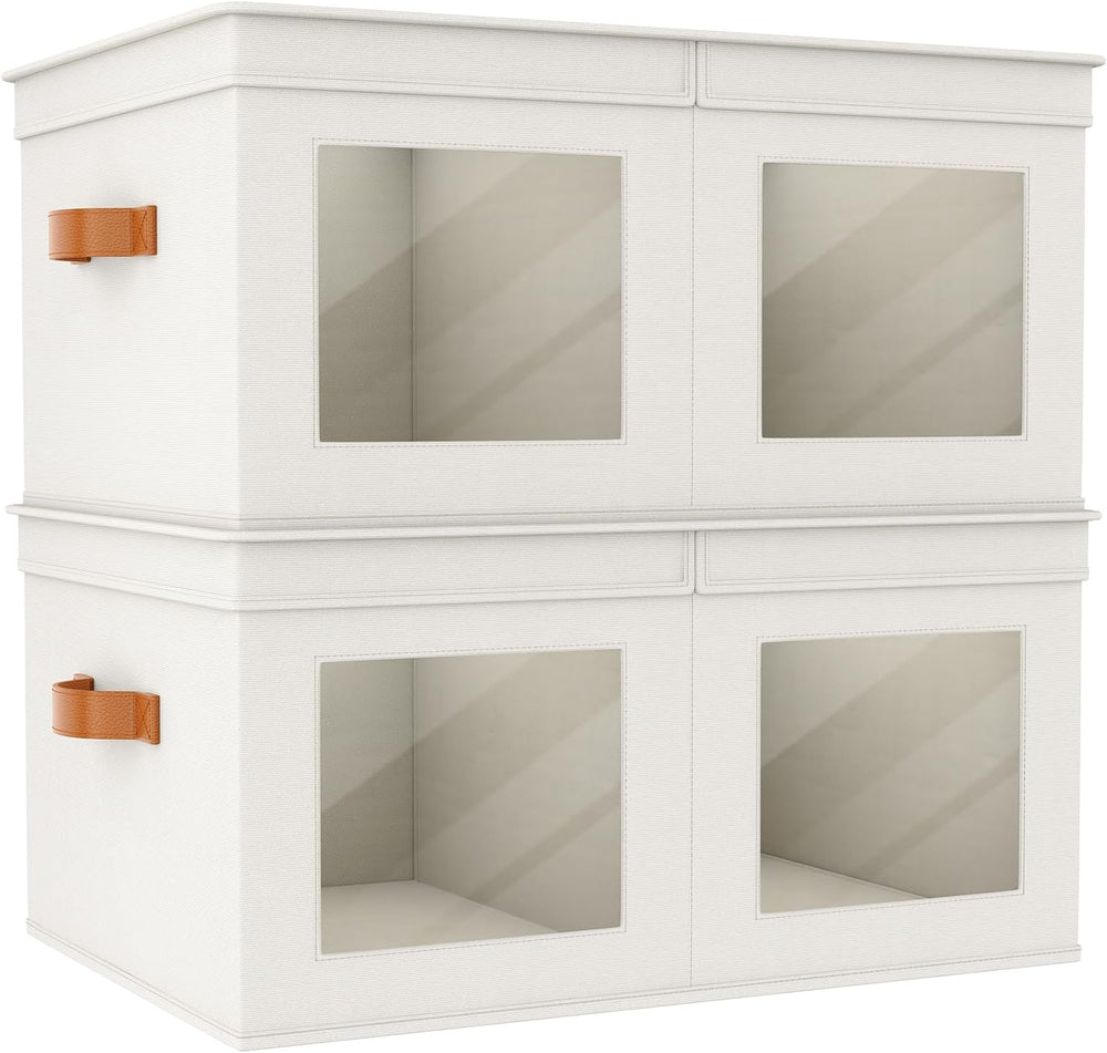 Univivi Large Fabric Storage Bins with Lids for Clothes 2 Pack, Beige