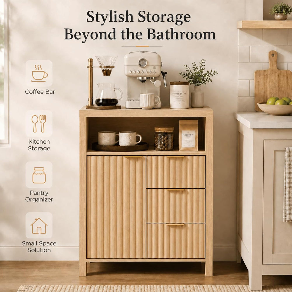 VINGLI Bathroom Storage Cabinet with 3 Drawers & Door, Slim Freestanding ...