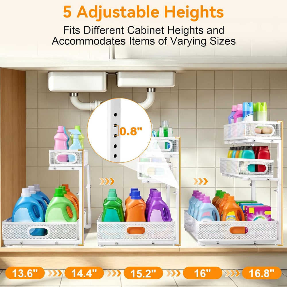 3 Tier Adjustable Under Sink Organizer for Bathroom & Kitchen(2Pack, White)