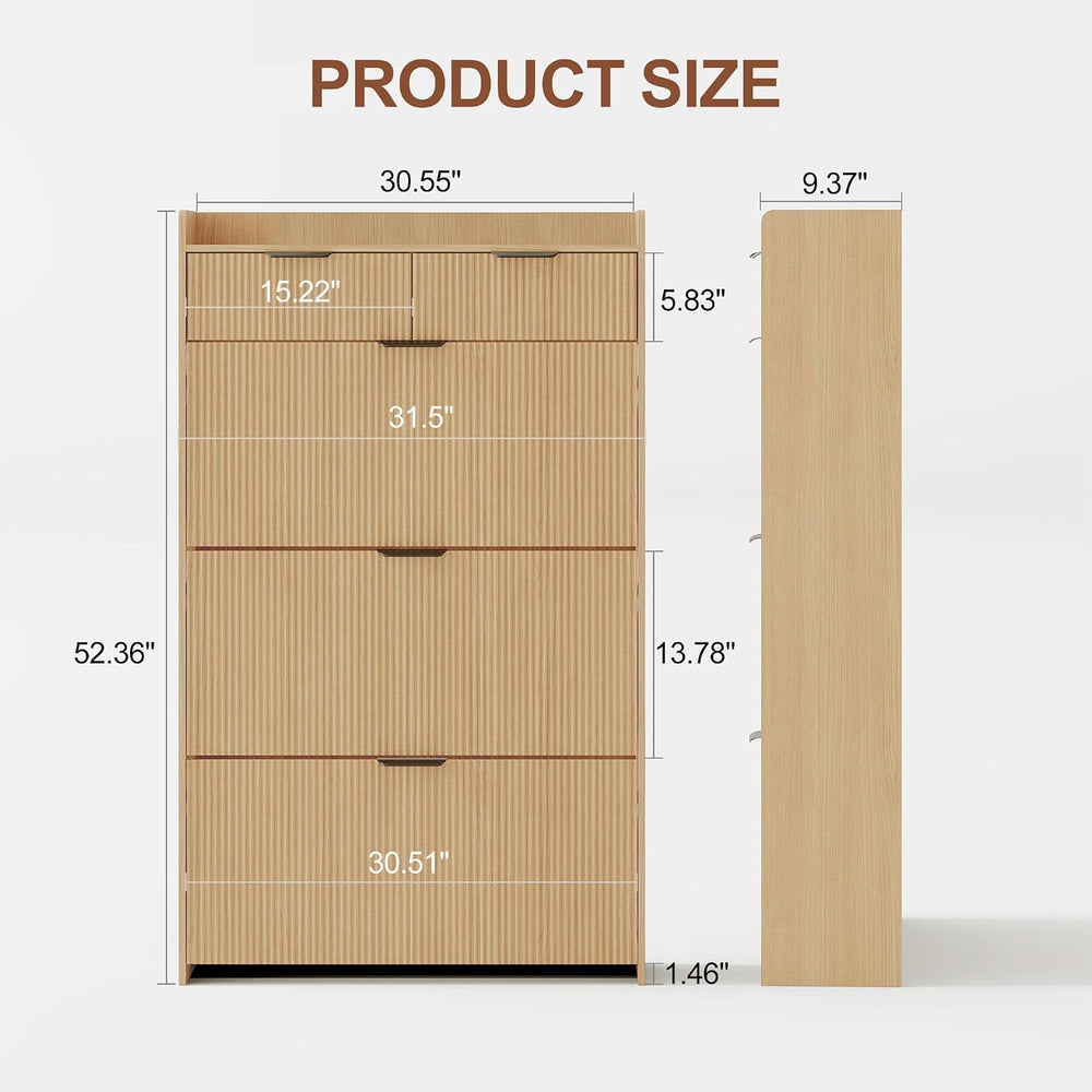 IDEALHOUSE Modern Shoe Cabinet with 3 Flip Drawers & 2 Small Drawers &amp...