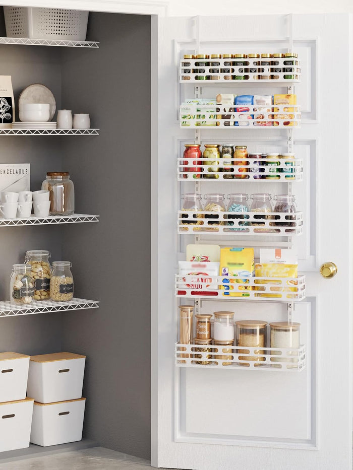 6-Tier Over Door Pantry Rack, Adjustable Hanging Storage Organizer for Kitchen, White