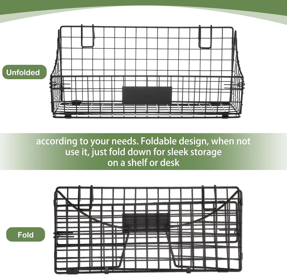 Blulu 4 Pcs Grid Wall Baskets, Wire with Hooks for Hanging, 15 x 7 x 6 Inch
