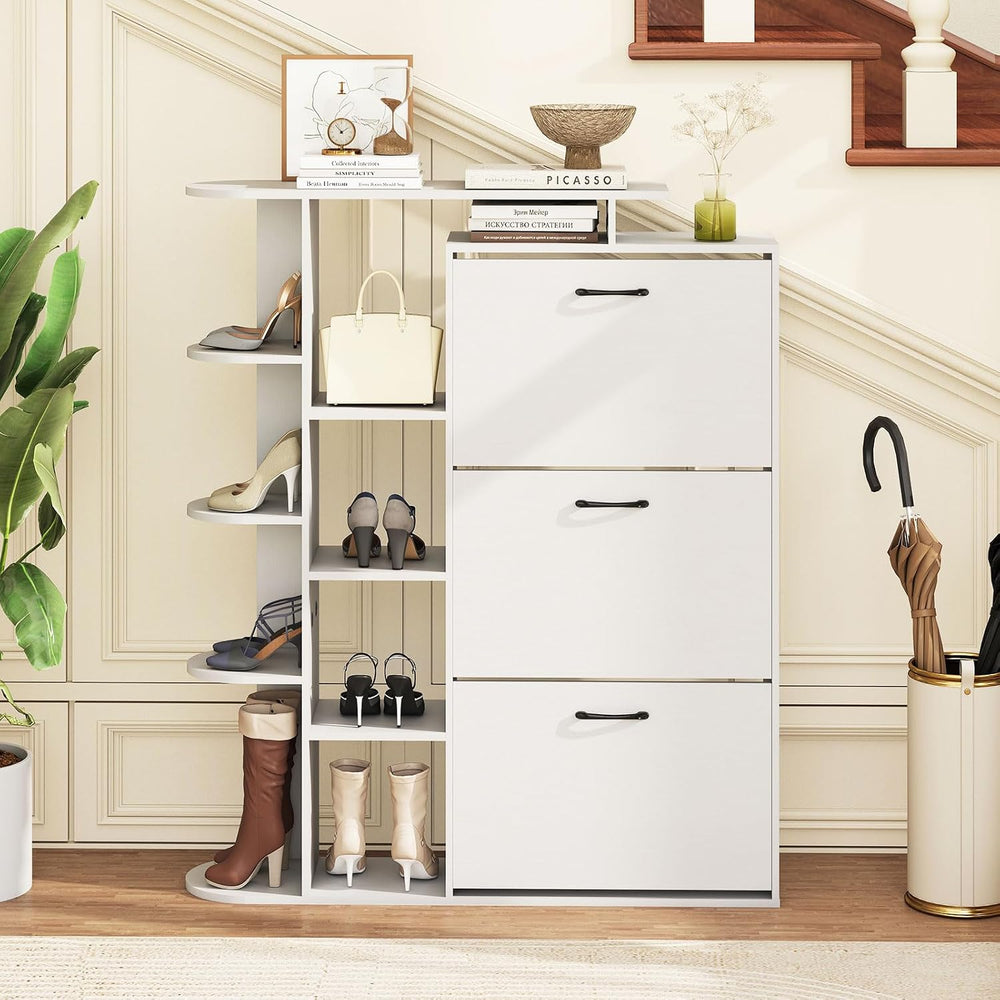 GOFLAME Shoe Storage Cabinet with 3 Flip Drawers, Modern Shoe Rack Organizer ...