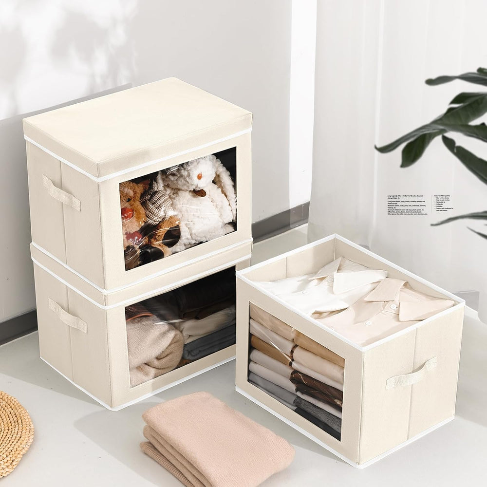 Homsorout Storage Bins with Lids, 4 Pack Large Storage Cubes with Window, Clo...