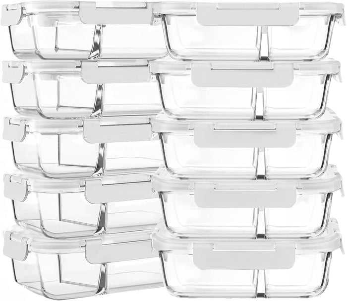 M MCIRCO 10 Pack,30 oz, 2 Compartments Glass Meal Prep Containers with Lids