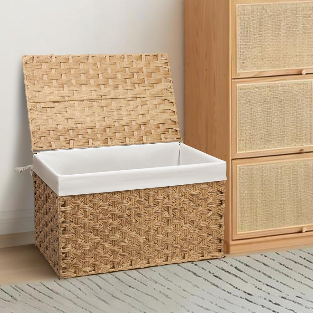 Wicker Storage Basket with Lid, 17.2 Gallon (65L), Woven,Natural