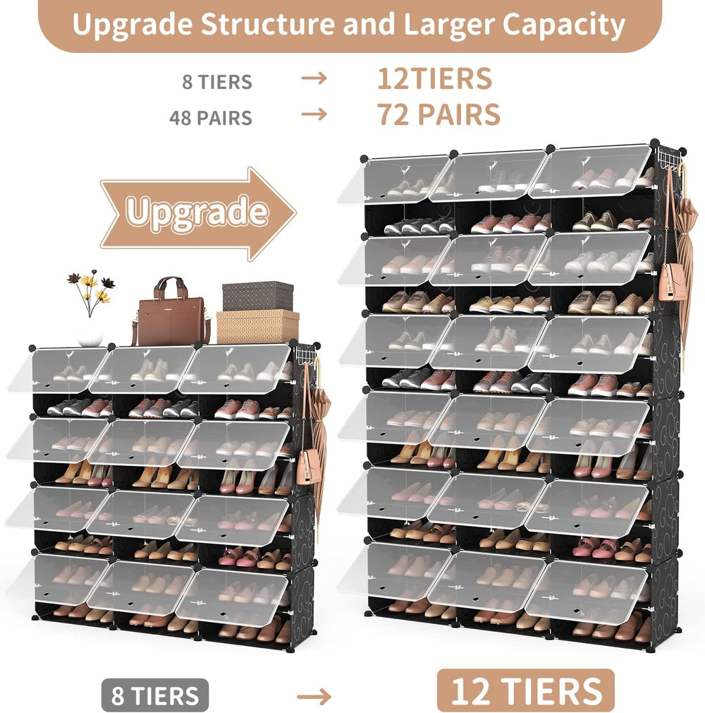 ROJASOP Portable Shoe Rack Organizer, 72 Pairs Covered Shoe Rack Shoe Organiz...