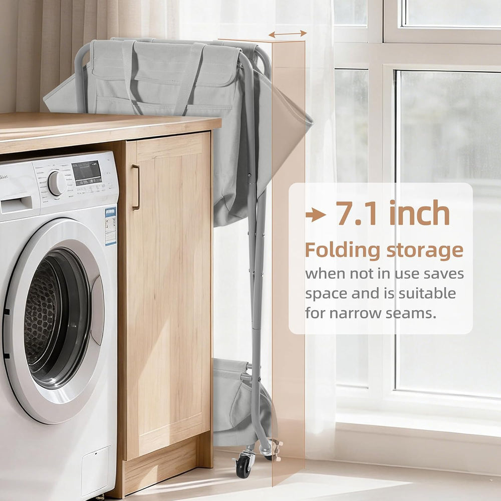 STORAGE MANIAC Collapsible Laundry Cart with Wheels 35.6"H Removable Can...