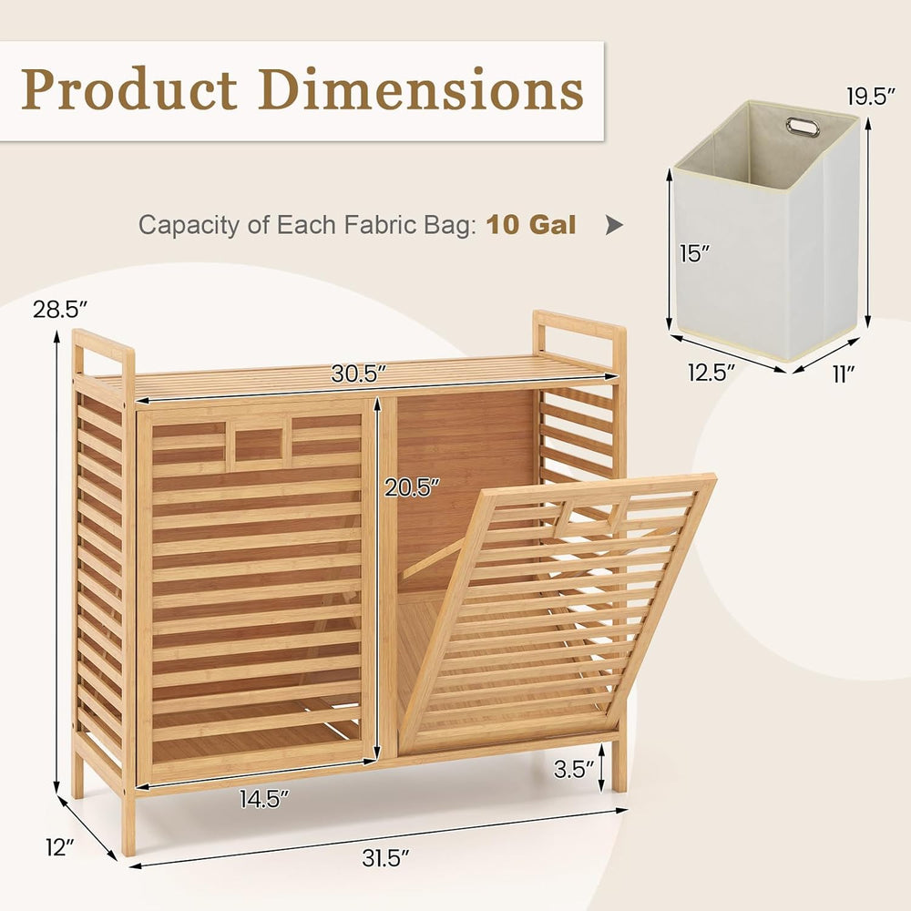 GOFLAME Double Tilt Out Laundry Hamper, Bamboo Laundry Basket Organizer with ...