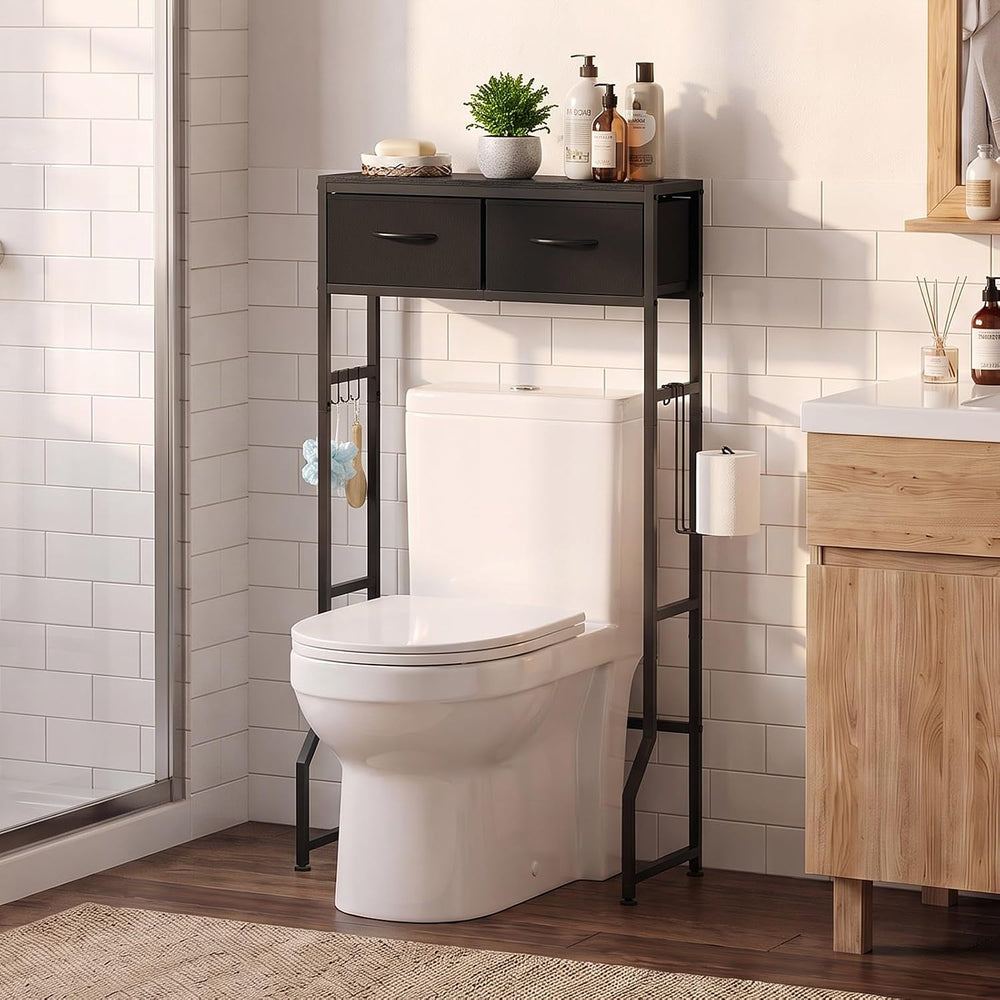 2-Tier Over The Toilet Storage Shelf with 2 Fabric Drawers
