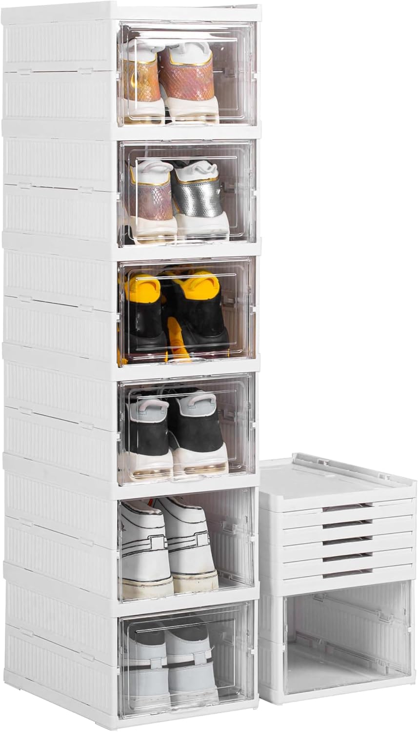 ZLLZUU Shoe Storage Box, No-Assembly 6 Tiers Foldable Shoe Organizer with Cle...