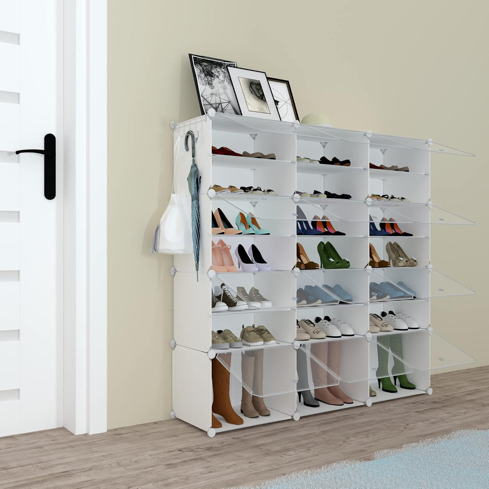 Shoe Rack Organizer, 48 Pair Shoe Storage Cabinet with Door Expandable Plasti...