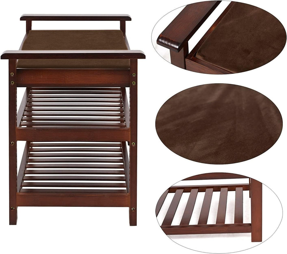 3-Tier Bamboo Shoe Bench, Brown, 30"(L) x 18.9"(H) x 14.5"(W)