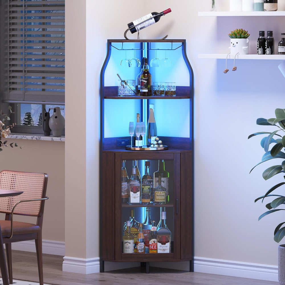 Garvee Corner Wine Bar Cabinet,5-Tier Farmhouse Corner Liquor Storage Cabinet...