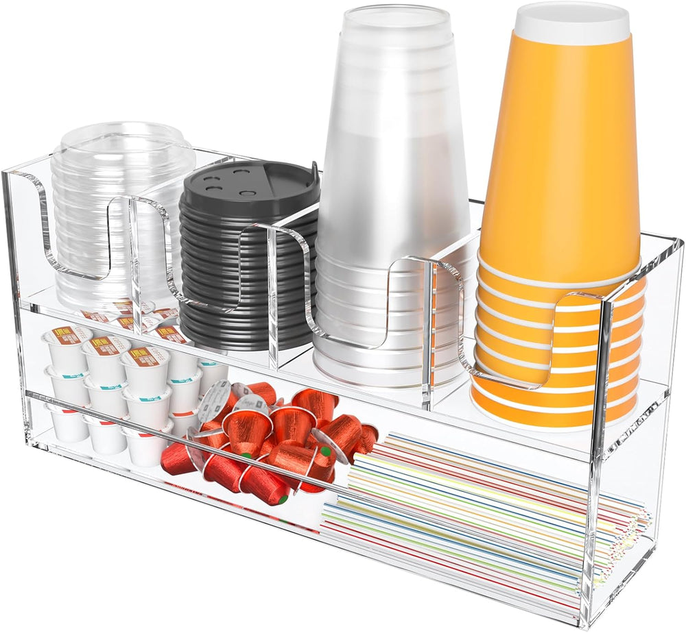 Beego 5-Compartment Cup Holder for Countertop - 2-Tier Clear Acrylic Cup Disp...