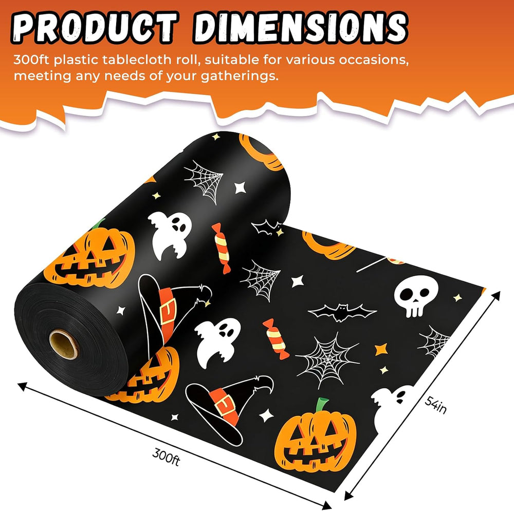 54 Inch X 300 Feet Plastic Table Cover Roll Disposable Halloween Tablecloth P...