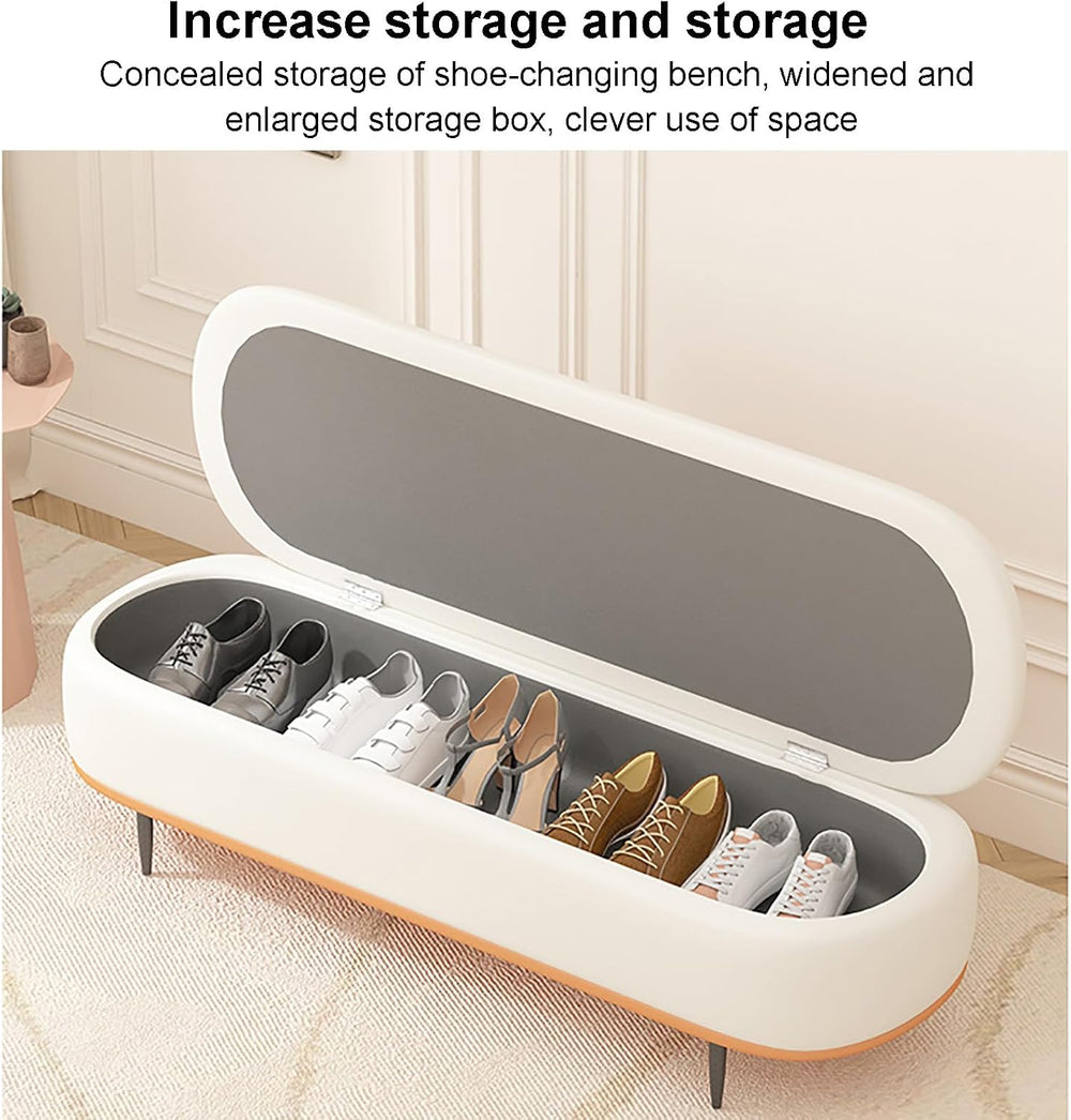 SAZDFY Pu Leather Bedroom Ottoman Bench, Bedroom End of Bed Bench with Pillow...