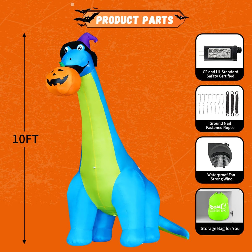 COMIN 10 FT Halloween Animated Inflatable Dinosaur Pumpkin with Shake Head