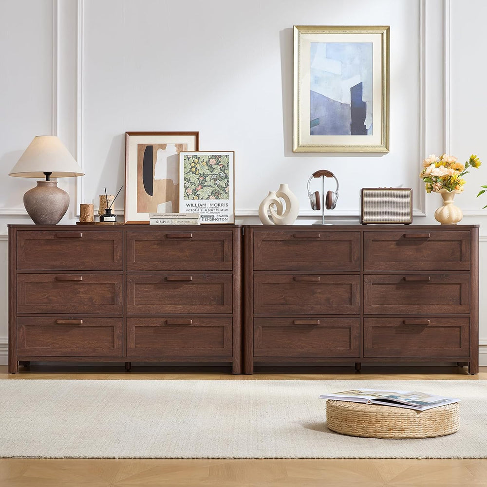 Joaxswe Farmhouse 6 Drawer Dresser for Bedroom, Walnut