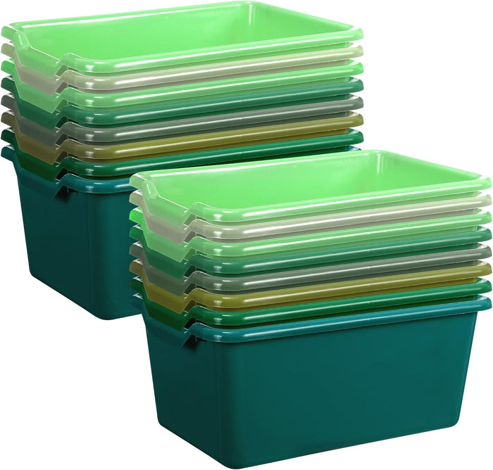 Dandat 16 Pcs Cubby Bins for Classroom Plastic Book Bins,Green Series
