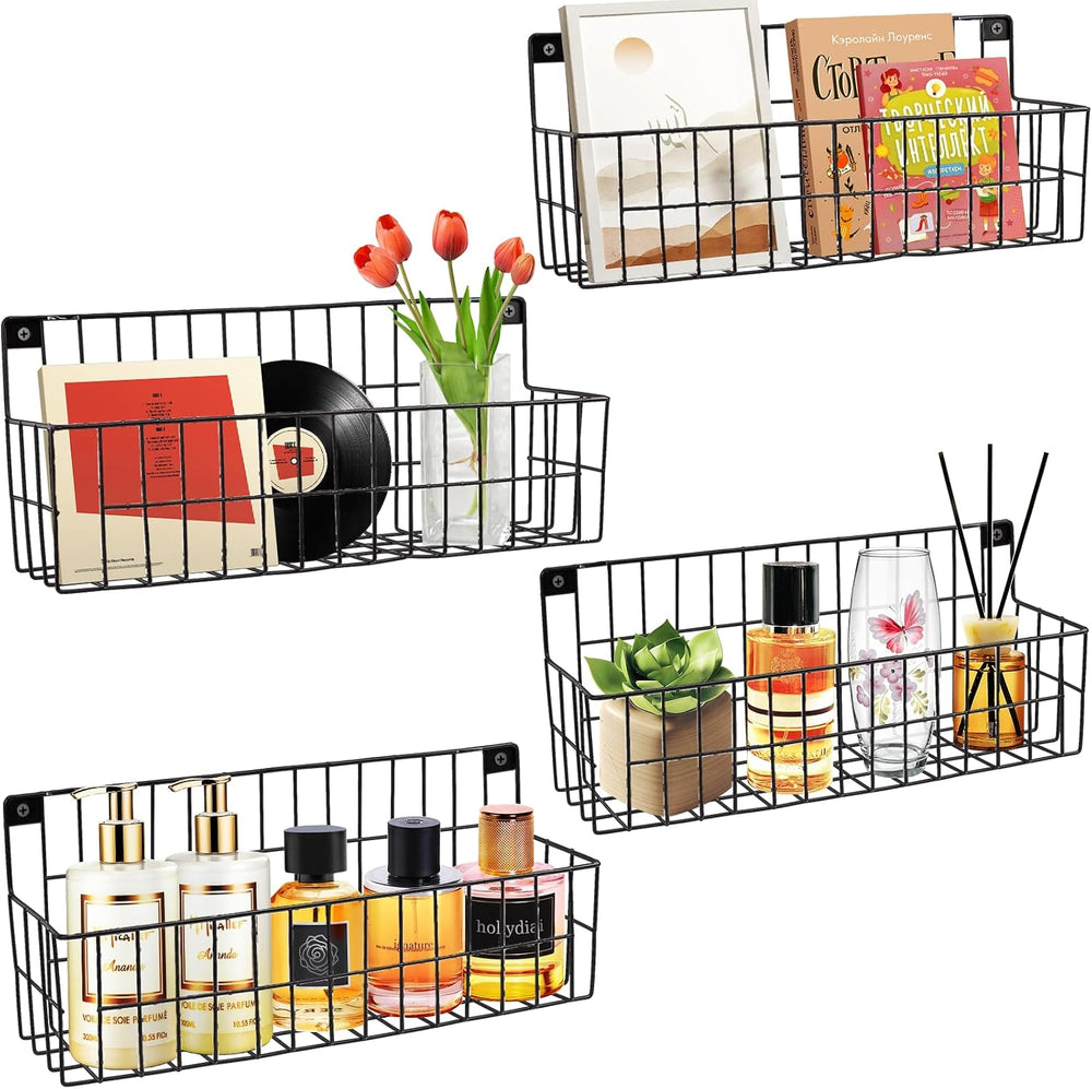 FamilyKit 4 Set Extra Large Hanging Wall Wire Baskets, Black