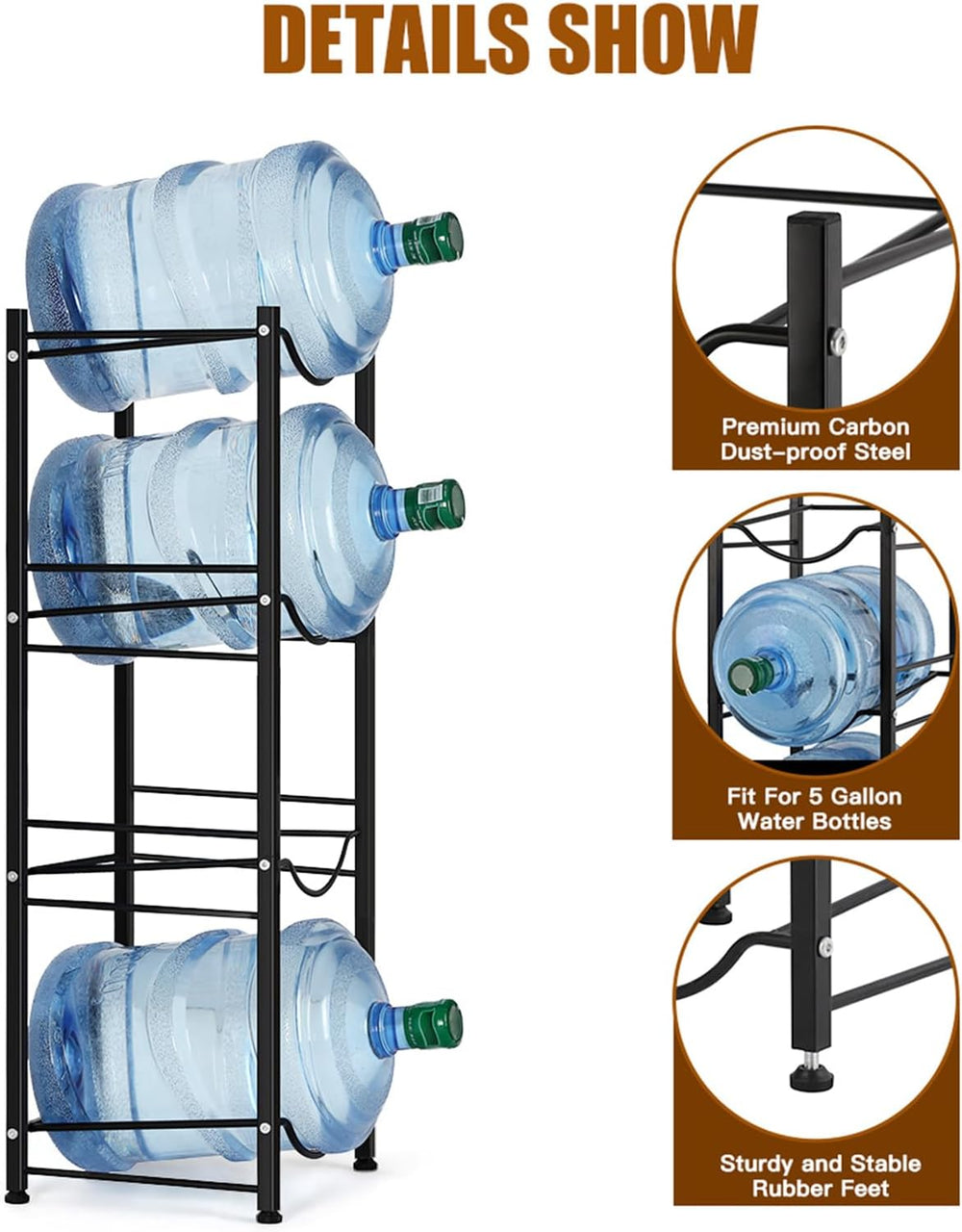 smusei 5 Gallon Water Bottle Holder 4 Tier Water Cooler Jug Stand Storage wit...