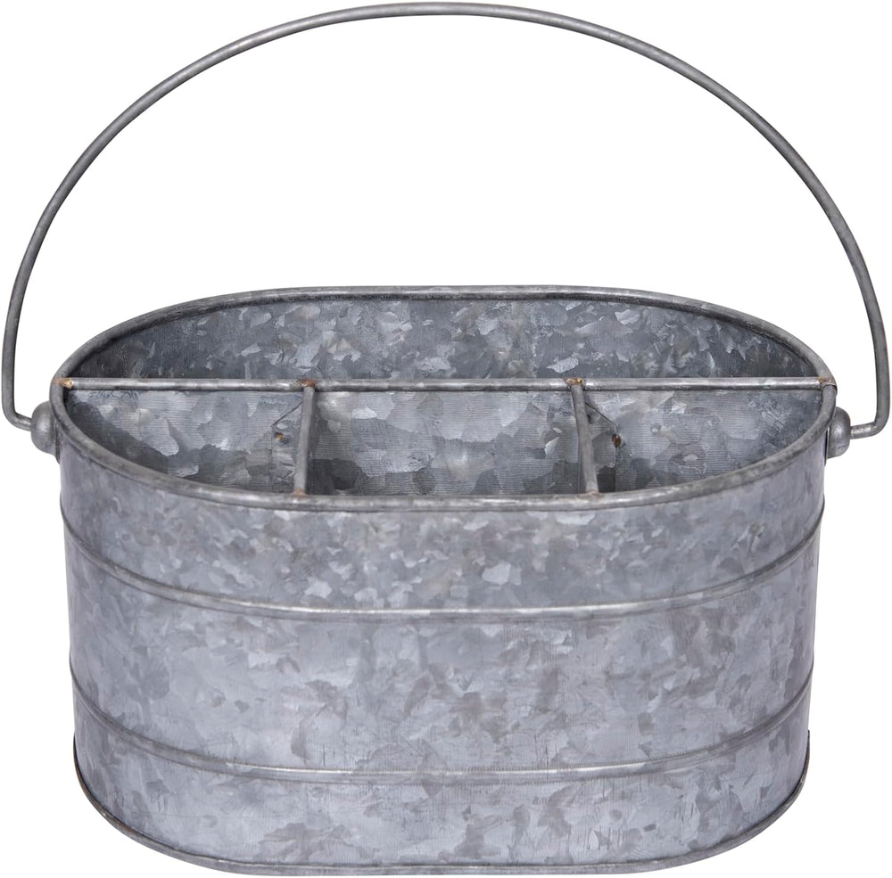 Creative Co-Op Galvanized Metal Storage Caddy with 4 Compartments and Handle,...