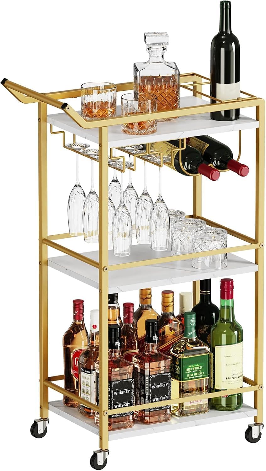 3 Tier Bar Cart Mini Liquor Utility Cart for Wine Beverage Dinner Party